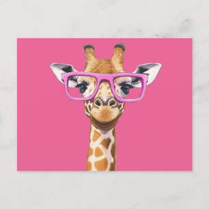 Giraffe med Rosa Glass Inbjudan Vykort