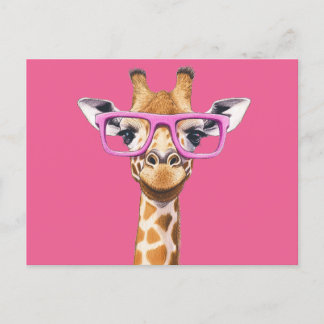 Giraffe med Rosa Glass Inbjudan Vykort