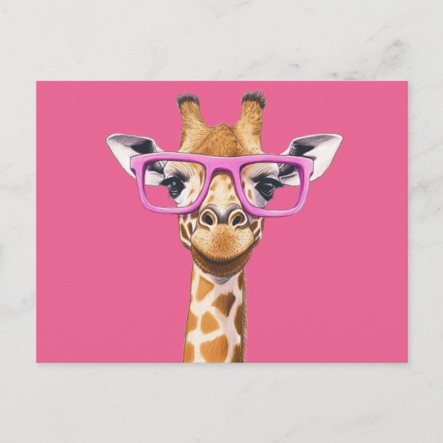 Giraffe med Rosa Glass Inbjudan Vykort (Framsida)
