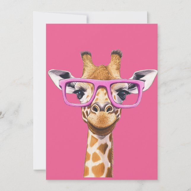 Giraffe med Rosa Glass Inbjudningar (Framsida)