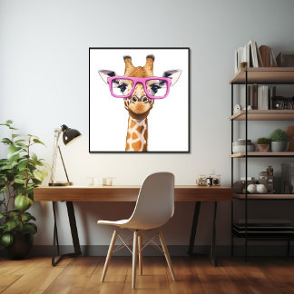 Giraffe med Rosa Glass Poster