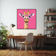 Giraffe med Rosa Glass Poster
