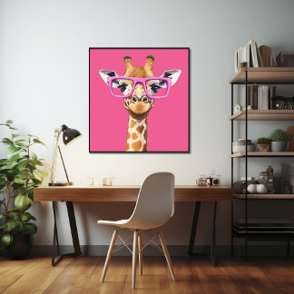 Giraffe med Rosa Glass Poster