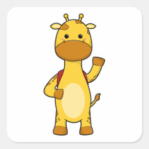 Giraffe med ryggsäck fyrkantigt klistermärke