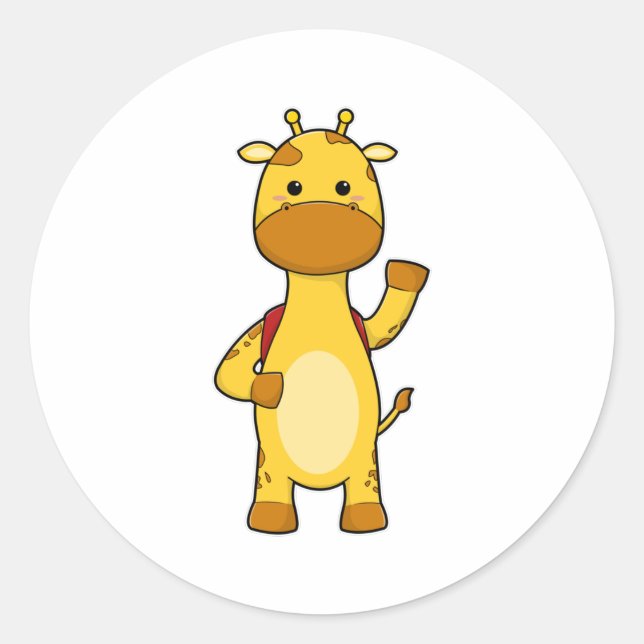 Giraffe med ryggsäck runt klistermärke (Framsida)