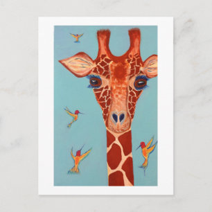 Giraffe med tamfåglar vykort