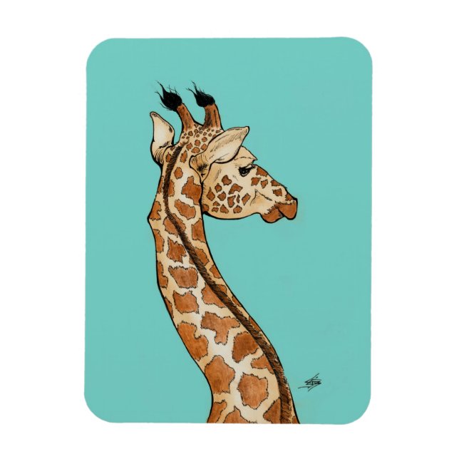 Giraffe med tealbakgrund magnet (Vertikal)
