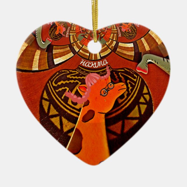 Giraffe med två ponyrestkonst julgransprydnad keramik (Framsidan)