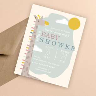 Giraffe Modern Neutralt Baby Shower Inbjudningar