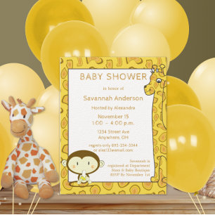 Giraffe Monkey Alligator Pojke Shower Inbjudan