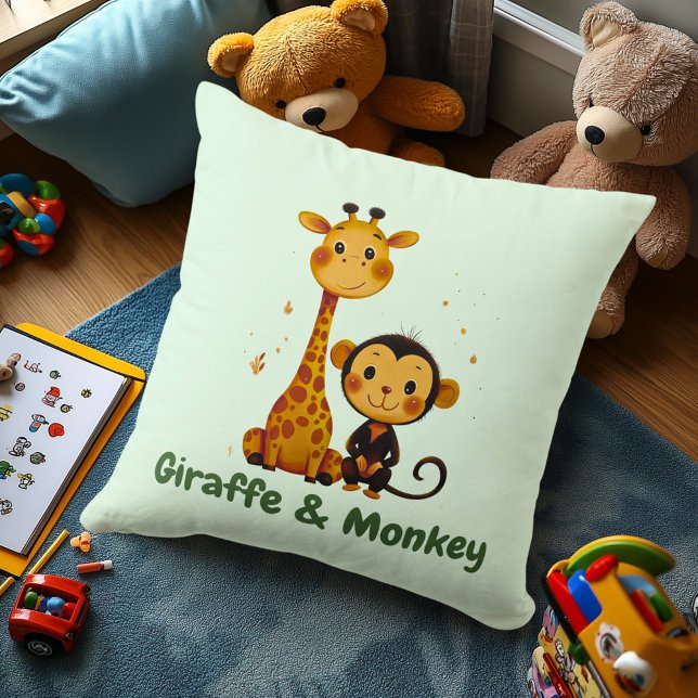 Giraffe & Monkey | Jungle Friends Decor för barn Kudde (Skapare uppladdad)