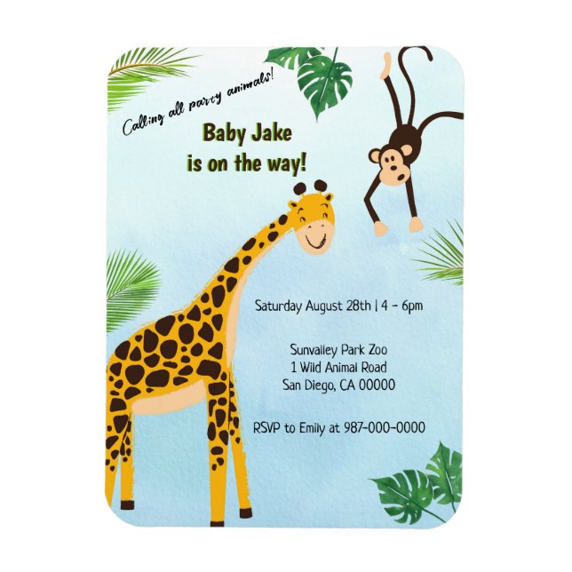 Giraffe & Monkey Safari eller Zoo Party Animal Inb Magnet (Vertikal)