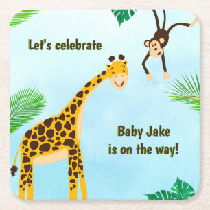 Giraffe & Monkey Safari eller Zoo Party Animal Underlägg Papper Kvadrat