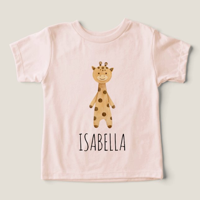Giraffe monogram, söt modern rosa t shirt (Design Framsida)
