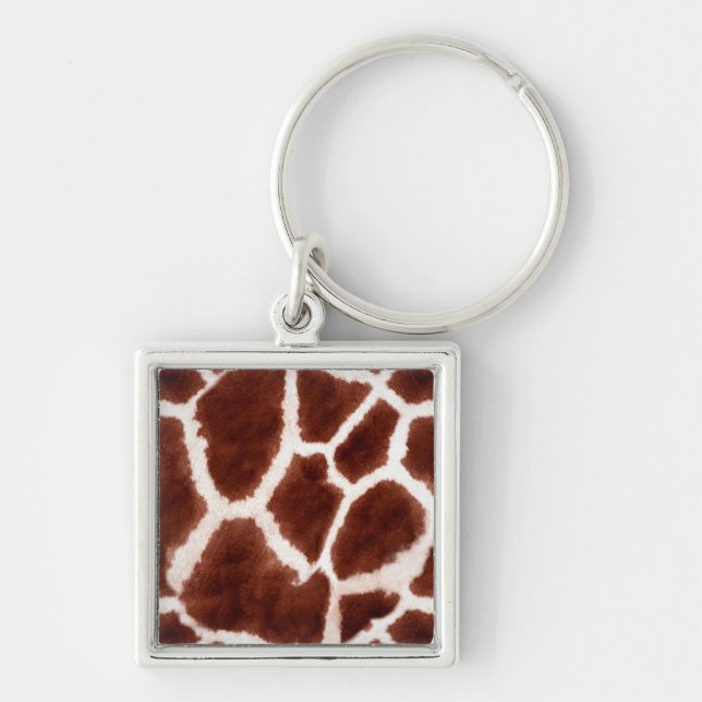 Giraffe Mönster Animal Print Fyrkantig Silverfärgad Nyckelring (Framsidan)