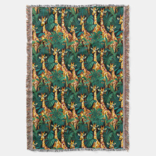 Giraffe Mönster i en Grönt Leafy Jungle Filt