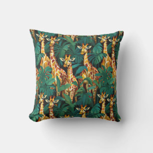 Giraffe Mönster i en Grönt Leafy Jungle Kudde
