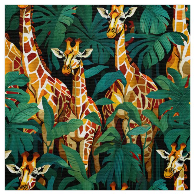 Giraffe Mönster i en Grönt Leafy Jungle Tyg (Provkarta)