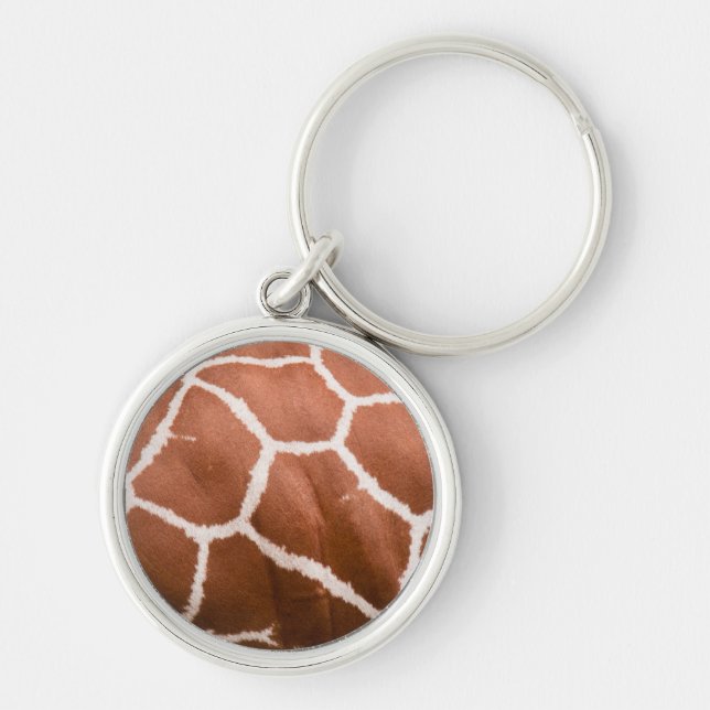 Giraffe mönster rund silverfärgad nyckelring (Framsidan)