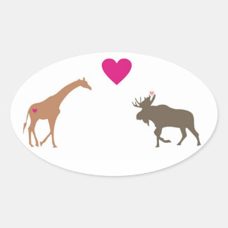 Giraffe Moose Kärlek Oval Sticker small Ovalt Klistermärke