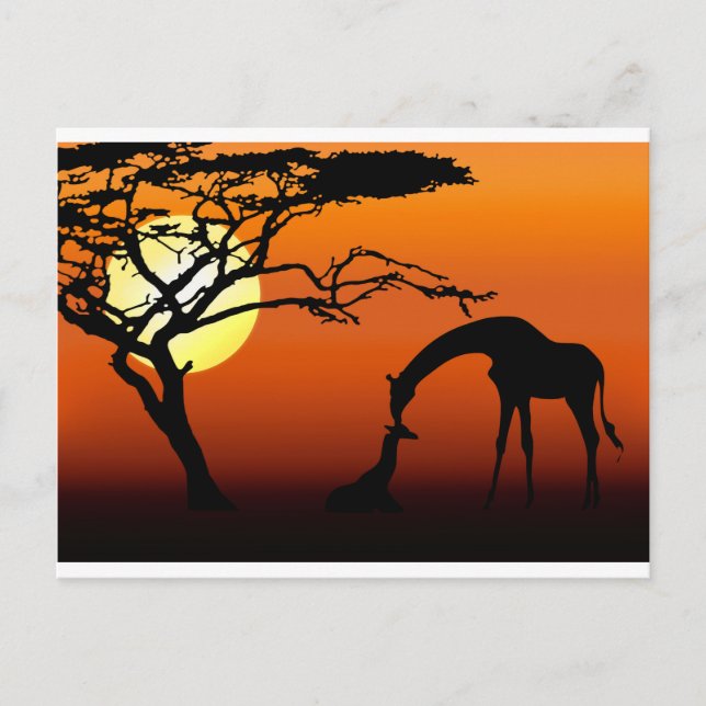Giraffe Mor och Baby i African Sunset Vykort (Framsida)