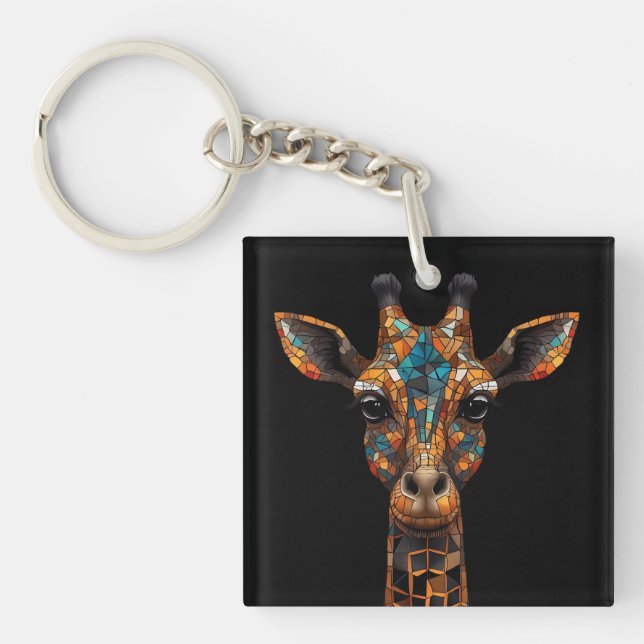 Giraffe Mosaic Porträtt Acrylic Keychain (Framsidan)