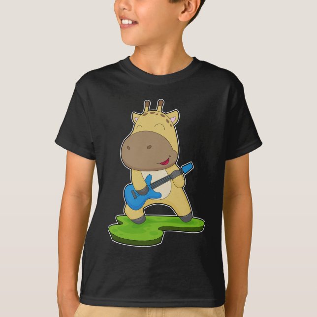 Giraffe Musician Guitar Music T Shirt (Framsida)