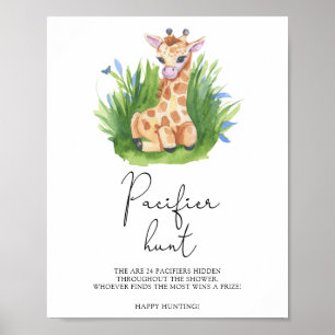 Giraffe - nappar jakt på babyduschspel poster