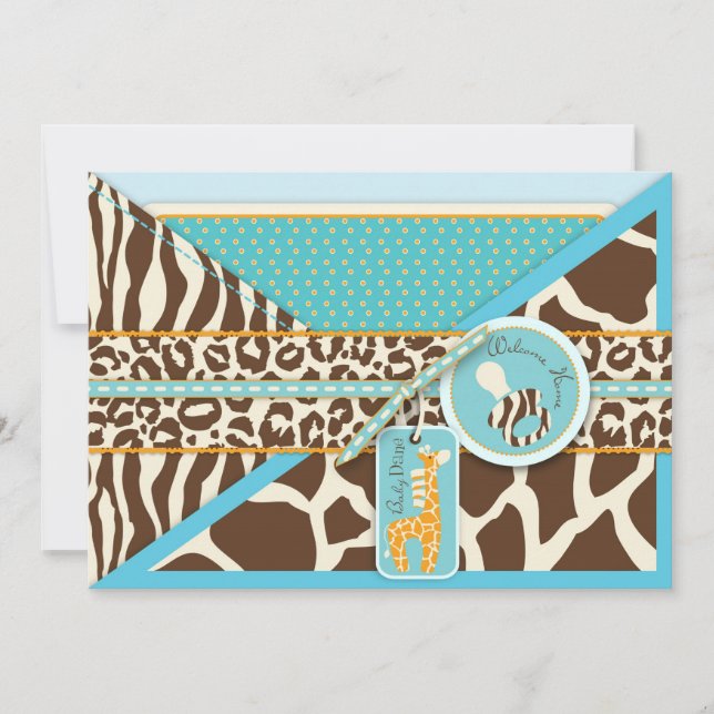 Giraffe & Nappar Safari Animal Print Baby Shower Inbjudningar (Framsida)