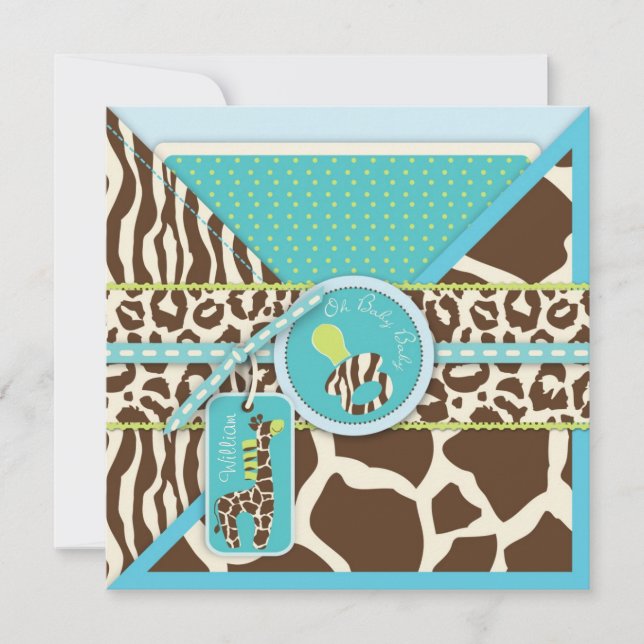 Giraffe & Nappar Safari Animal Print Baby Shower Inbjudningar (Framsida)