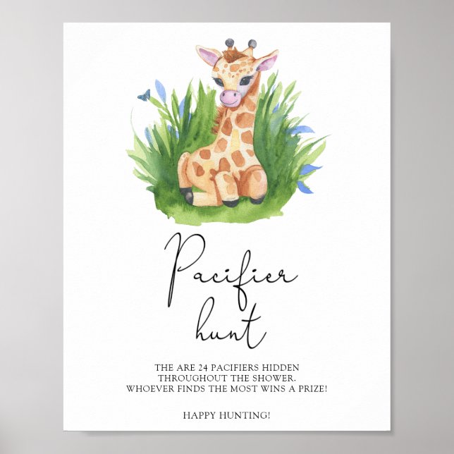 Giraffe - nappjakt baby shower spel poster (Framsidan)
