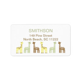 Giraffe Neutralt Baby Shower gult grönt brun Adressetikett
