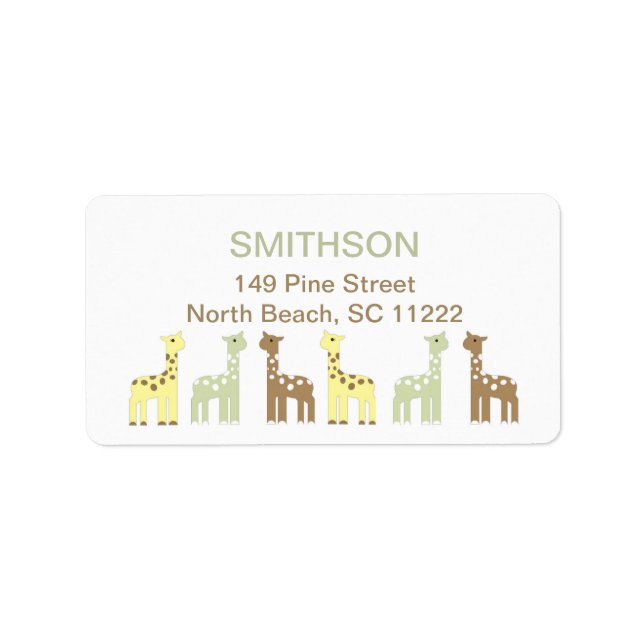Giraffe Neutralt Baby Shower gult grönt brun Adressetikett (Framsidan)