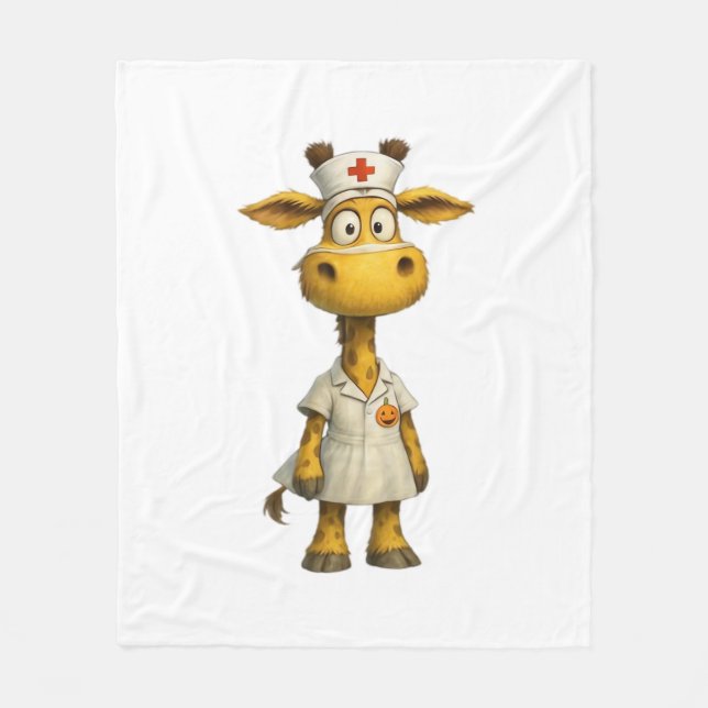 Giraffe Nurse Tecknad - Whimsical Healthcare Hero Fleecefilt (Framsidan)