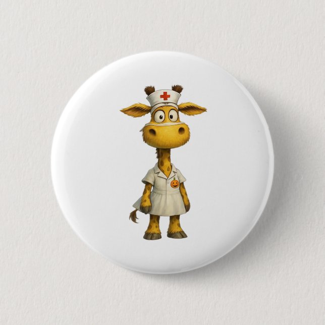 Giraffe Nurse Tecknad - Whimsical Healthcare Hero Knapp (Framsida)