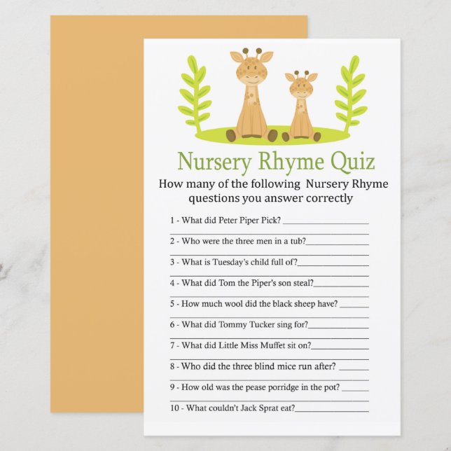 Giraffe Nursery Rhyme Quiz babyduschspel (Fram/baksida)