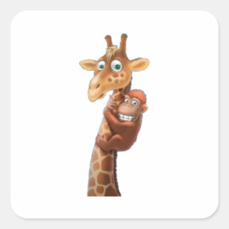 Giraffe och apvänner fyrkantigt klistermärke
