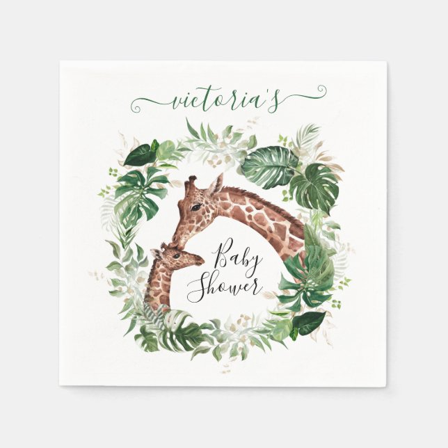 Giraffe och Baby Jungle Baby Shower Pappersservett (Framsidan)