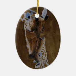 Giraffe och Baby keramisk oval Ornament