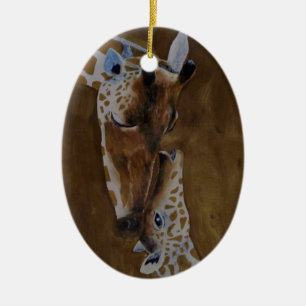 Giraffe och Baby keramisk oval Ornament