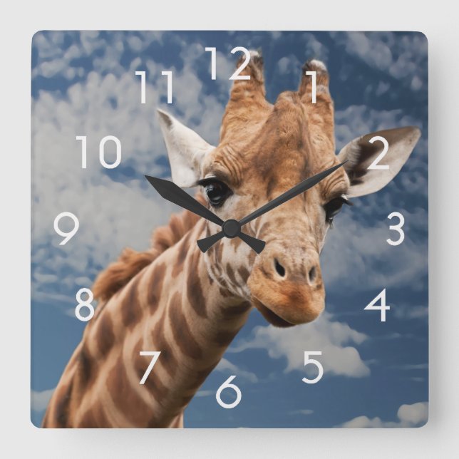 Giraffe och Blå himmel Photo Clock Fyrkantig Klocka (Framsida)