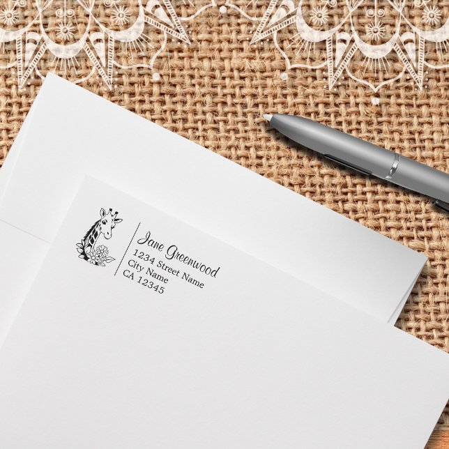 Giraffe och blommor Namn och Adress Stämpel (Skapare uppladdad)