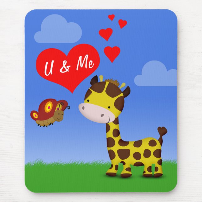 Giraffe och Butterfly i Kärlek Musmatta (Framsidan)