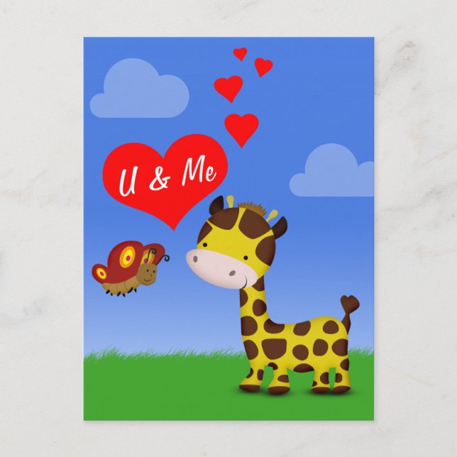 Giraffe och Butterfly i Kärlek Vykort (Framsida)