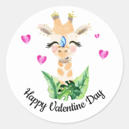 Giraffe och Butterfly Valentine-märket Runt Klistermärke