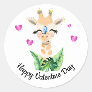Giraffe och Butterfly Valentine-märket Runt Klistermärke