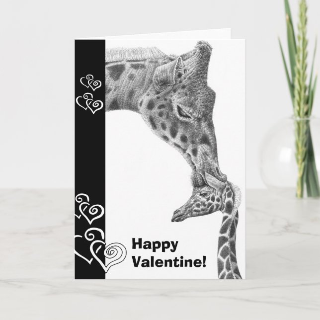 Giraffe och Calf Lycklig Valentine Card Helgkort (Framsida)