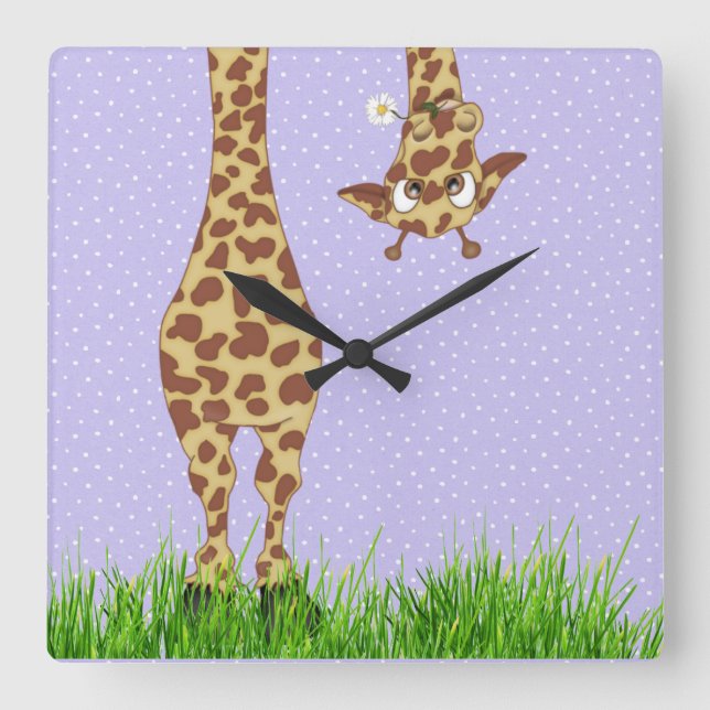 Giraffe och Daisy om Polka dots Fyrkantig Klocka (Framsida)