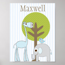 Giraffe och Elephant Blue Boy baby poster