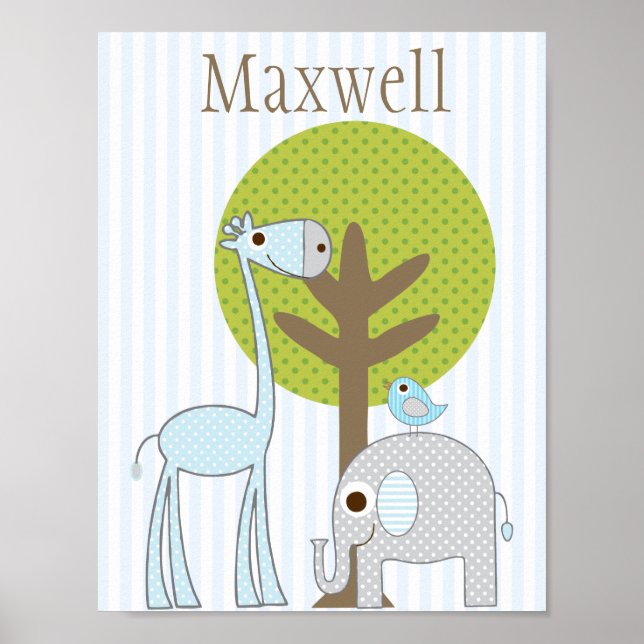 Giraffe och Elephant Blue Boy baby poster (Framsidan)